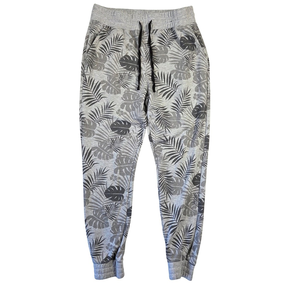 Hollywood Mens Gray Tropical Palm Leaf Print Jogger Sweatpants Large Lounge